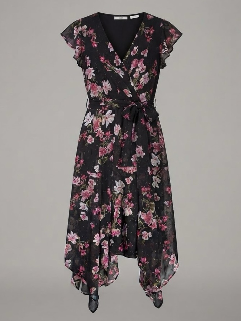 Plus-Size Ricki's Black Floral High-Low Wrap Dress with Pink Blooms